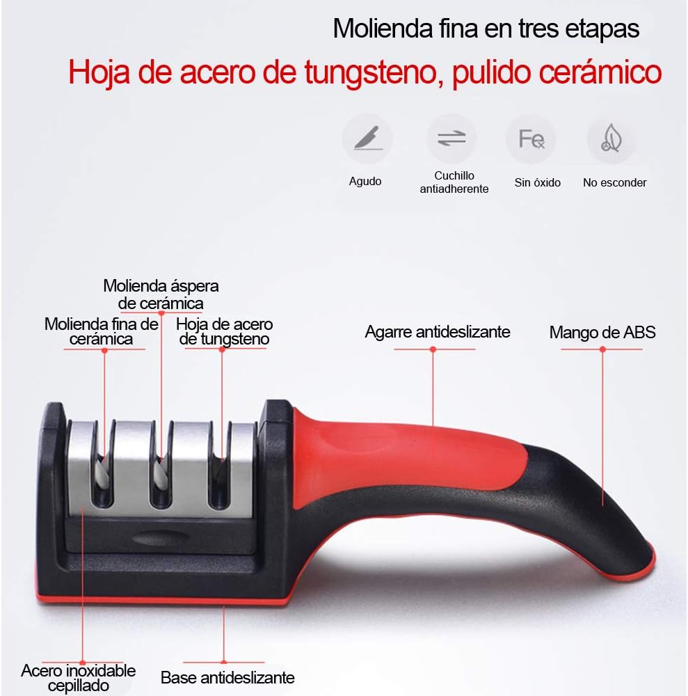 Kit de cocina esencial (1 afilador de cuchillos, 1 destapa frascos y 1 machaca ajo)