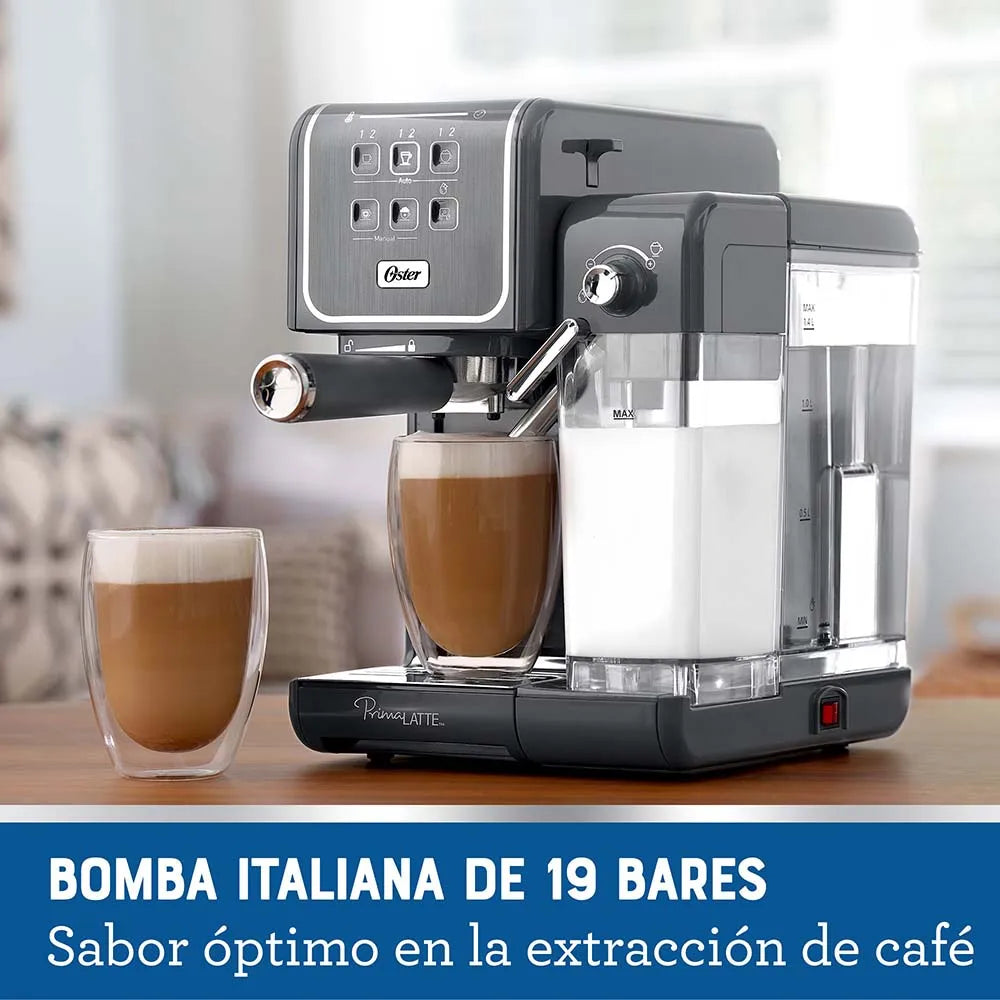 Cafetera PrimaLatte™ 2 Oster® , Panel Táctil, 19 Bar de Presión, Gris, BVSTEM6801M