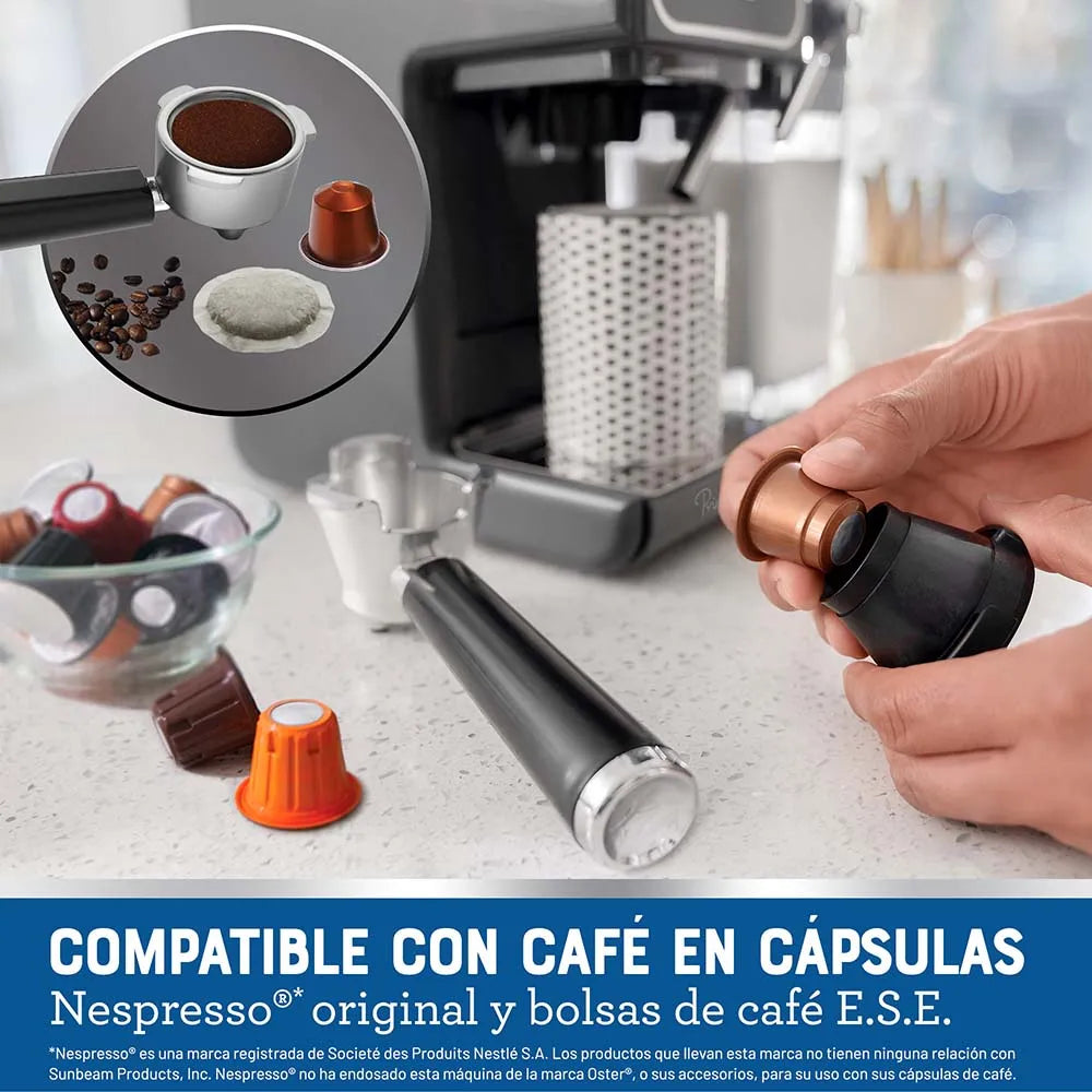 Cafetera PrimaLatte™ 2 Oster® , Panel Táctil, 19 Bar de Presión, Gris, BVSTEM6801M