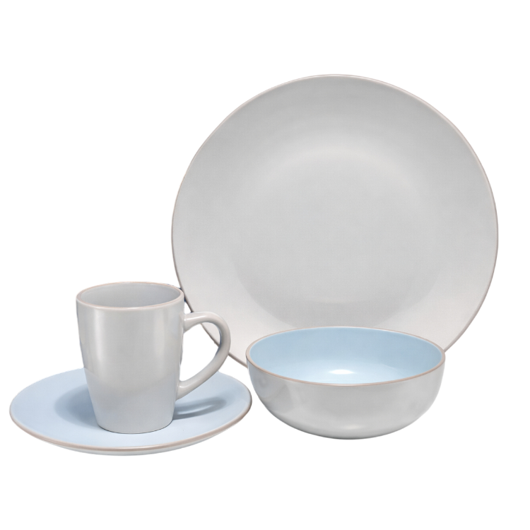 Vajilla de porcelana 16 piezas fondo celeste