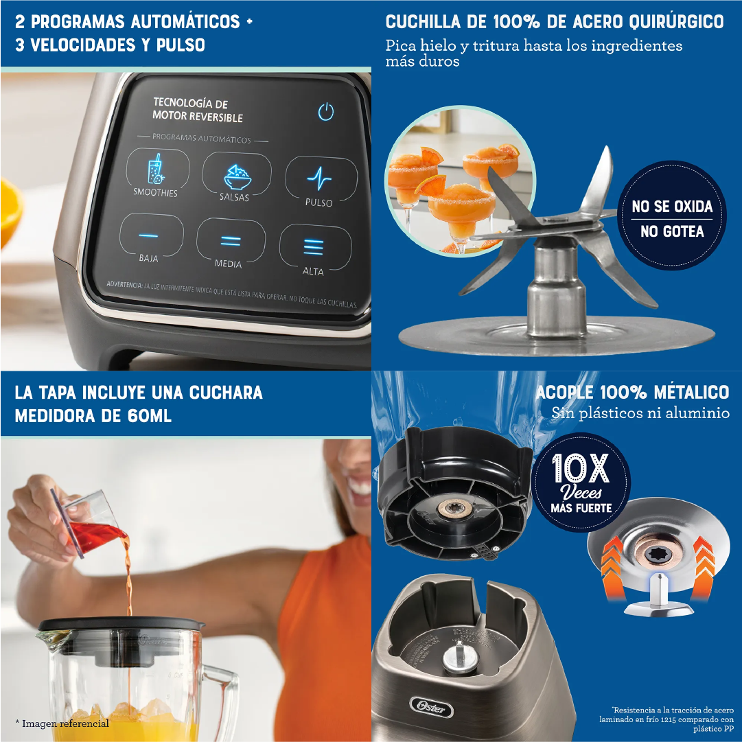Licuadora Oster® programas automáticos con tecnología reversible 1000 watts