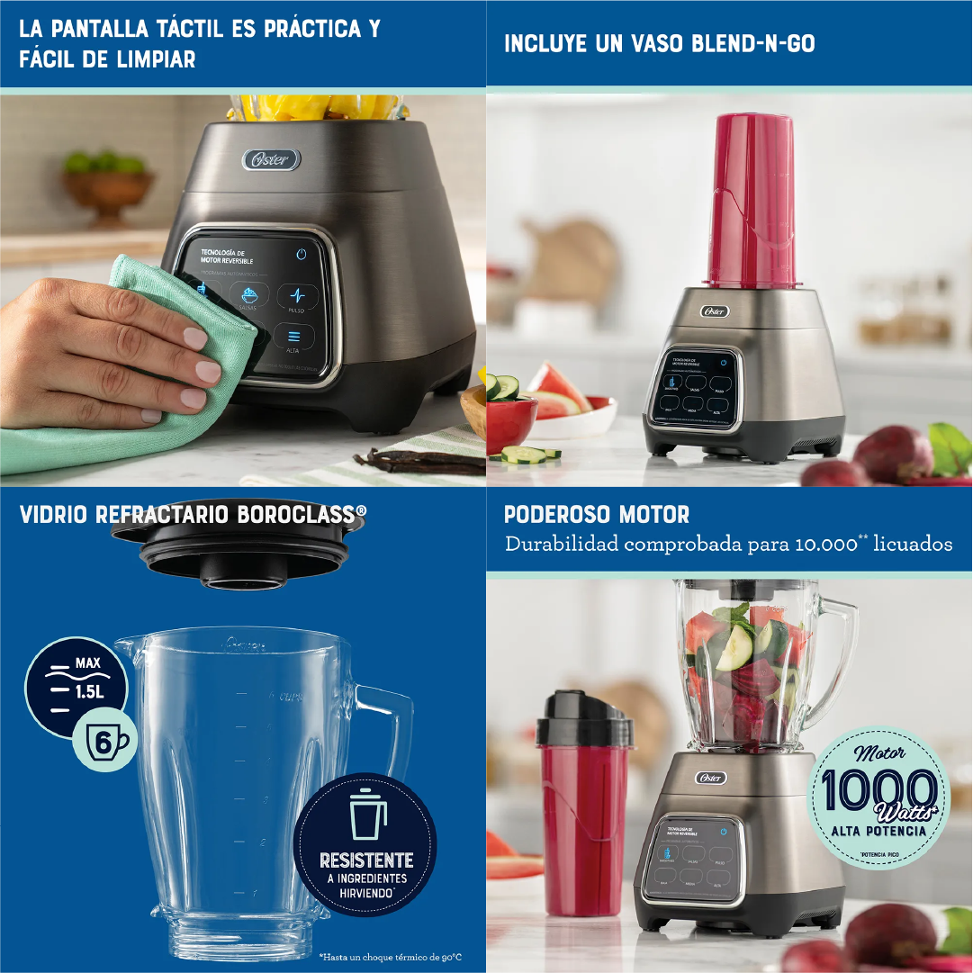Licuadora Oster® programas automáticos con tecnología reversible 1000 watts