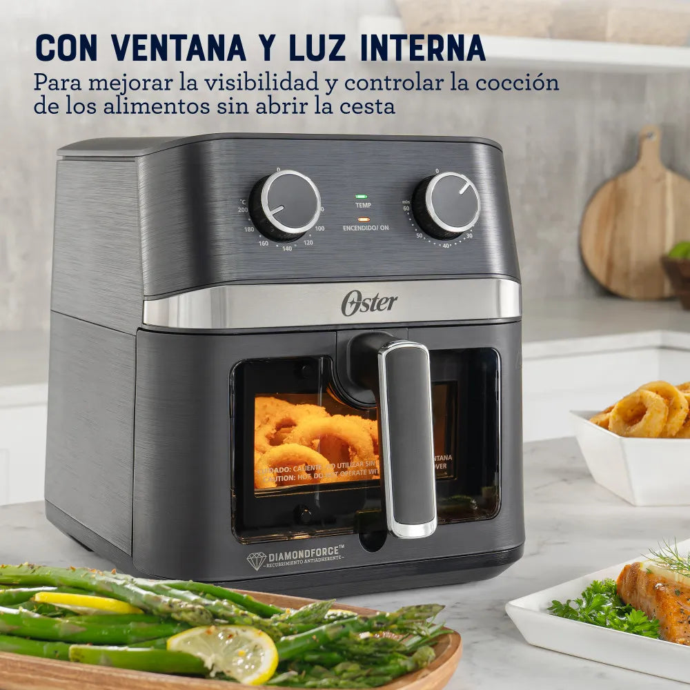 Freidora de Aire Manual, Recubrimiento Oster® DiamondForce, Ventana y Luz Interna, 6L de Capacidad