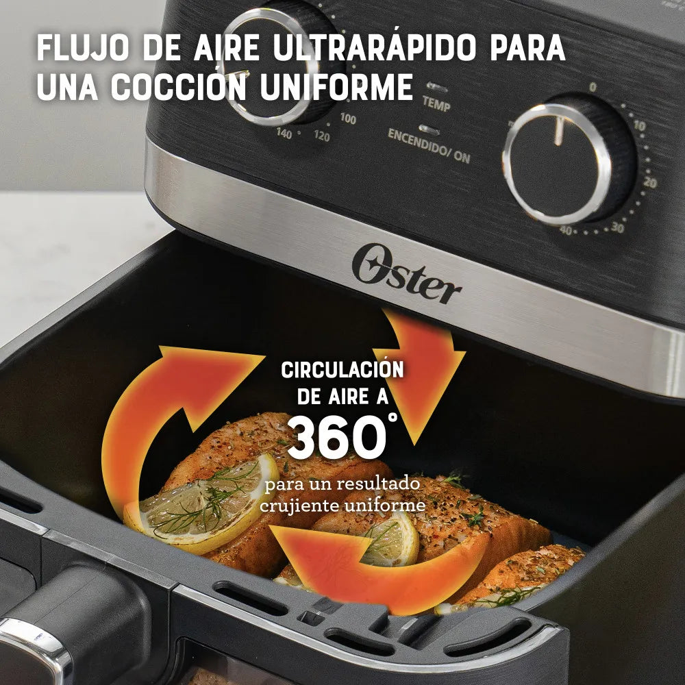 Freidora de Aire Manual, Recubrimiento Oster® DiamondForce, Ventana y Luz Interna, 6L de Capacidad