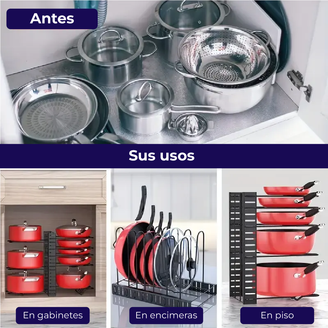 Organizador de cocina para sartenes y ollas