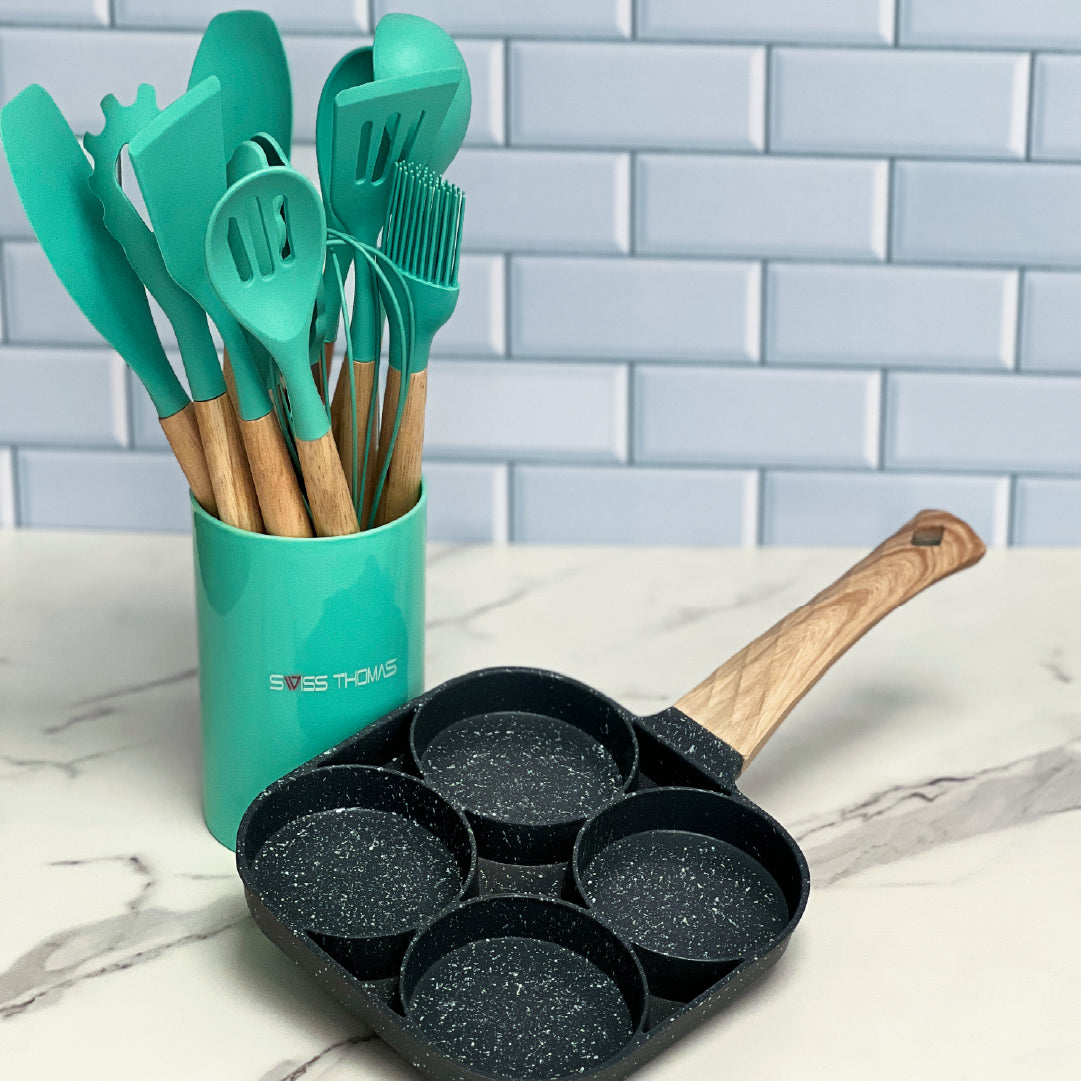 Sartén y cucharas para tu cocina