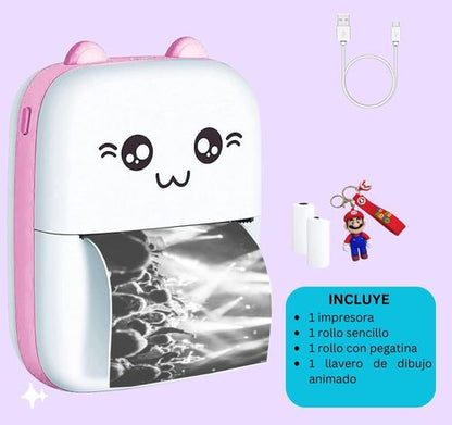 Impresora gatito / viene con 1 rollo de papel sencillo, 1 rollo de papel con pegatina y 1 llavero