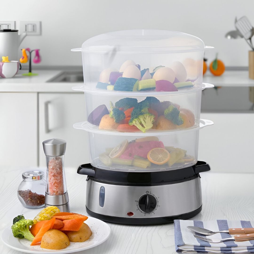 vaporera 3 niveles cristal cuisine