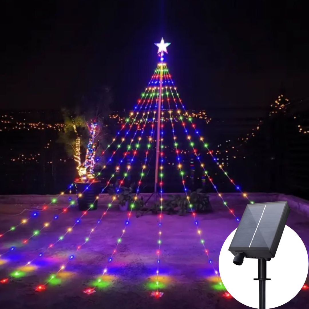 Árbol de luces con estrella solar