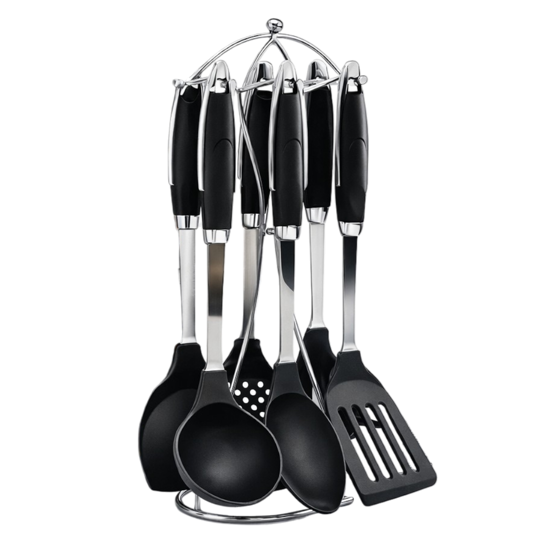 Set de cucharones para cocinar metal plastico silicon