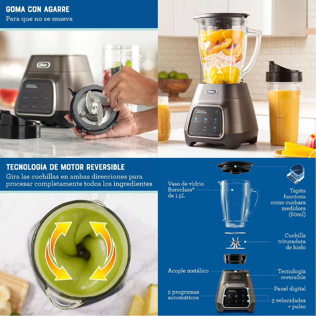 Licuadora Oster® programas automáticos con tecnología reversible 1000 watts
