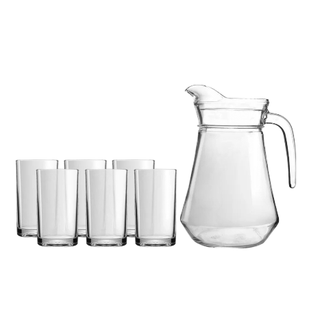 Jarra de vidrio con 6 vasos plain toyo nasic