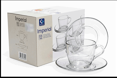 TAZAS DE VIDRIO C/PLATOS 12PZA CS-801-12-2