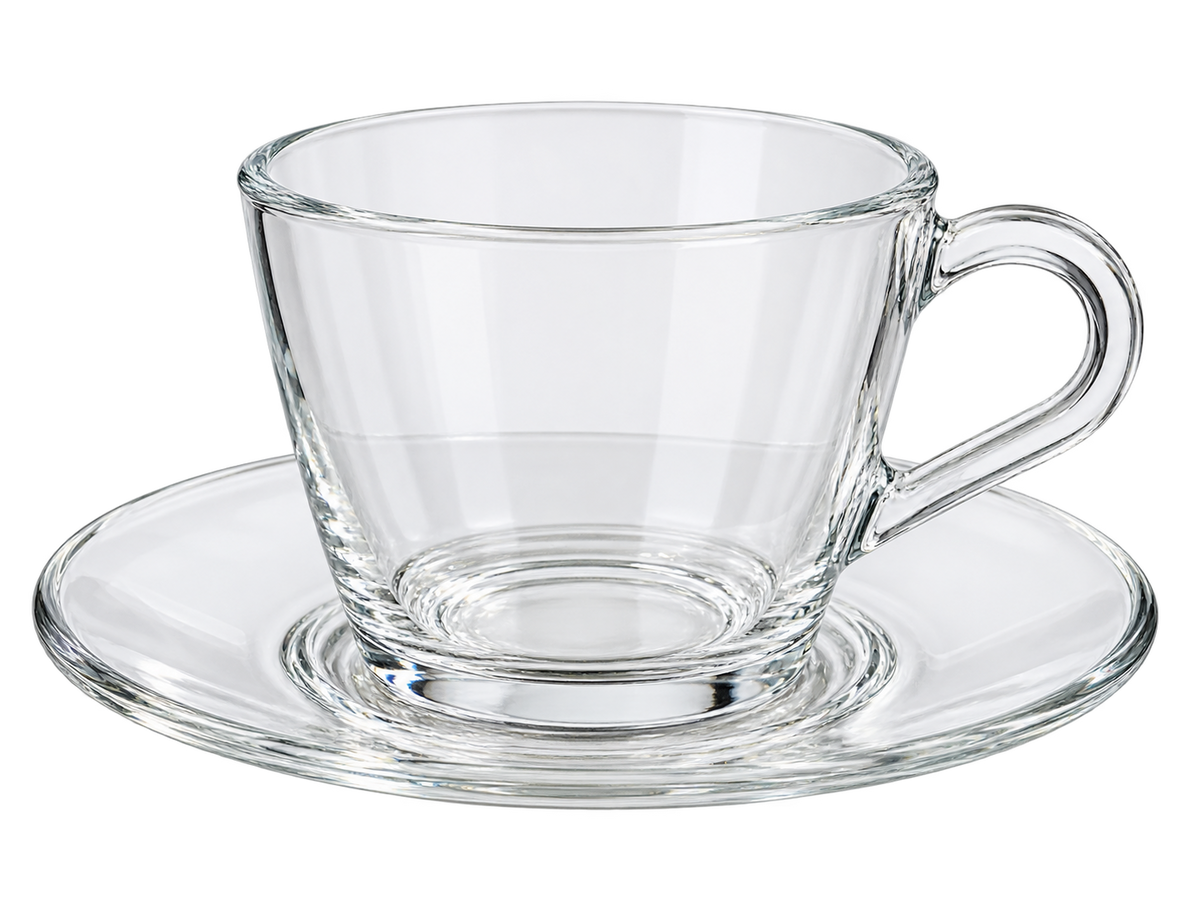 set de tazas de vidrio transparente plato + taza 12 piezas