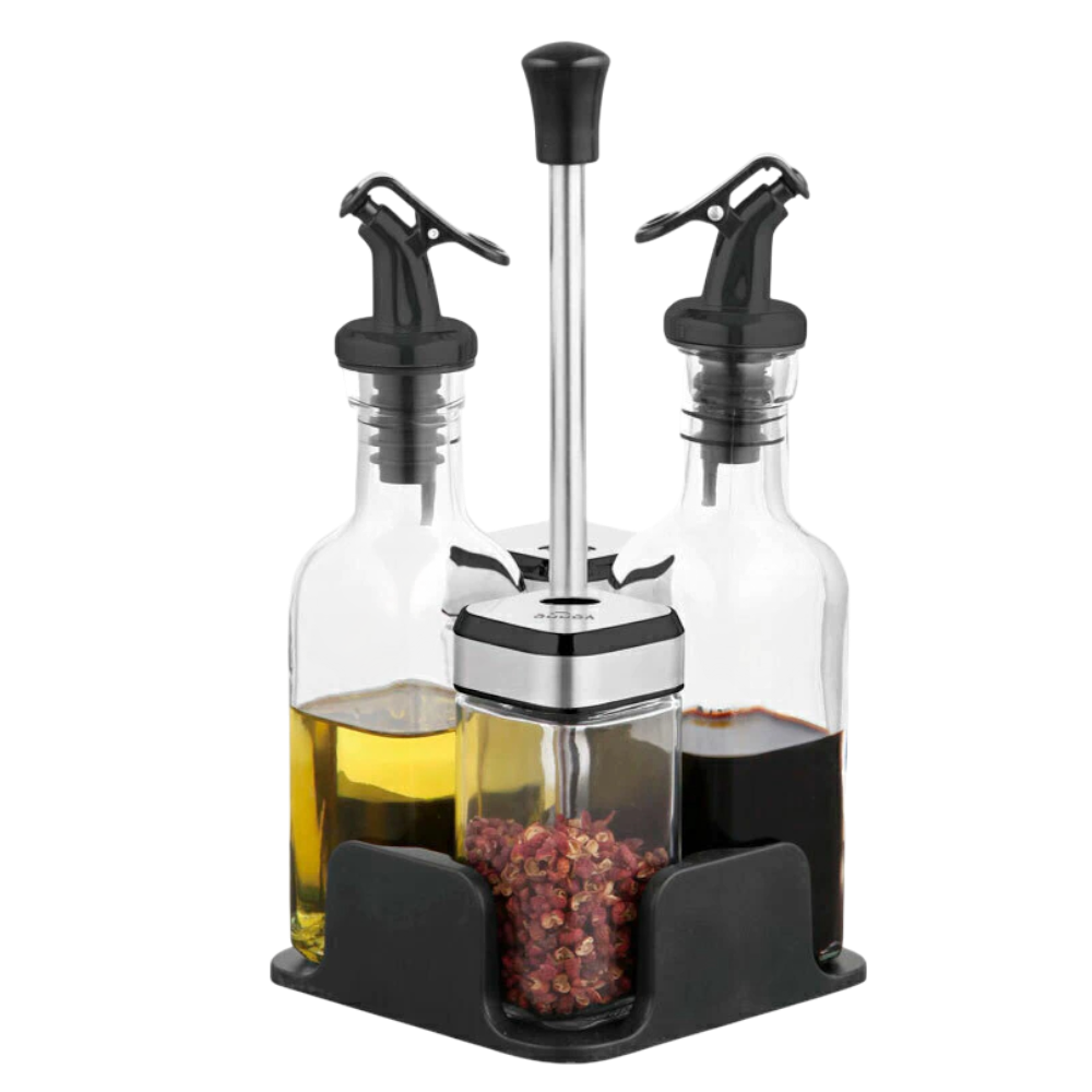 Dispensador de aceite y especies 4 pzas mas base