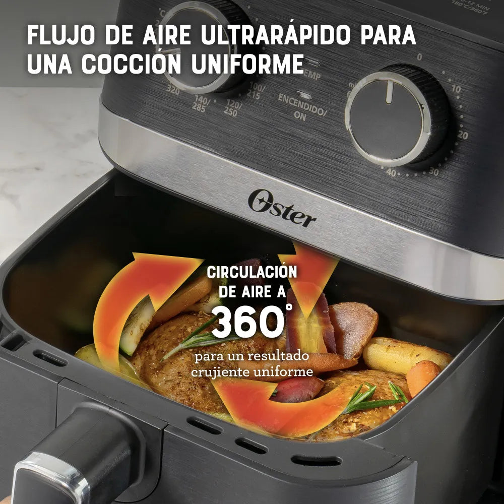 Freidora de Aire Manual, Recubrimiento Oster® DiamondForce, 4L de Capacidad, con Controles de Tiempo y Temperatura,
